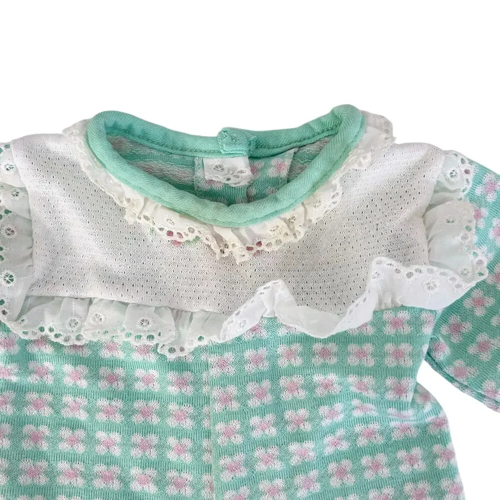 Vintage Healthtex Green Pink Floral One Piece Outfit Sz 3M